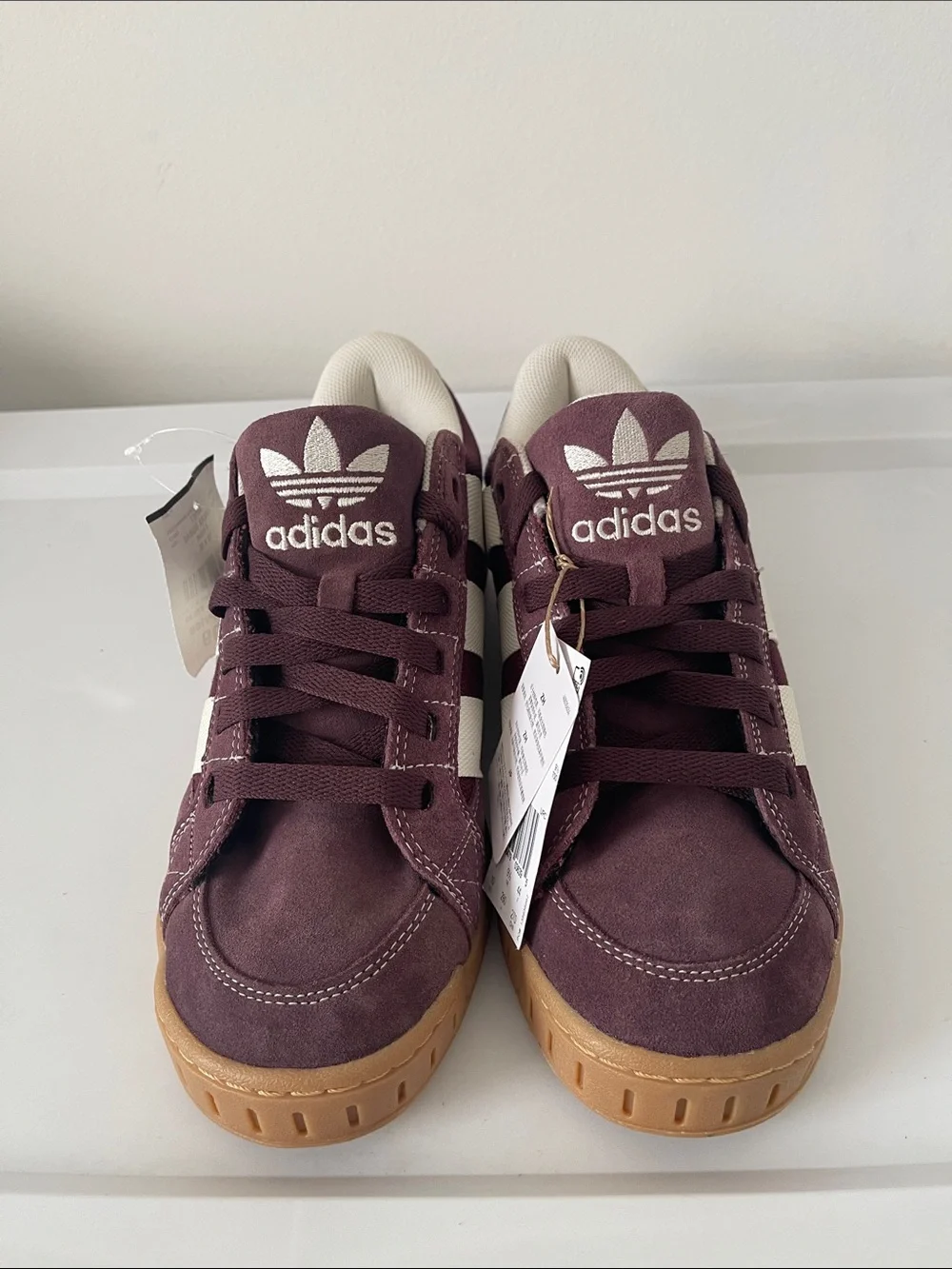 adidas Burgundy and White Suede Low-Top Sneakers with Gum Sole